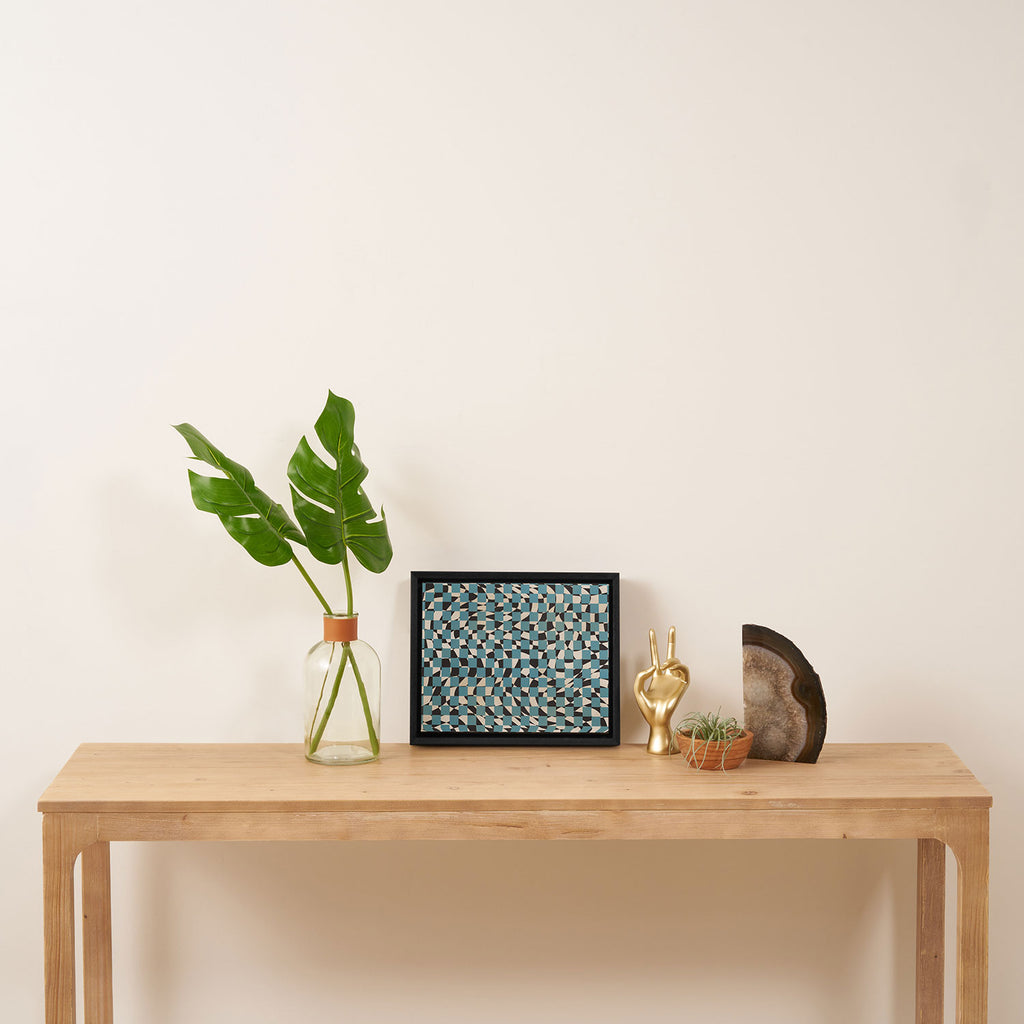 Abstract checked blue and black Framed Canvas Print Gallery Image 4