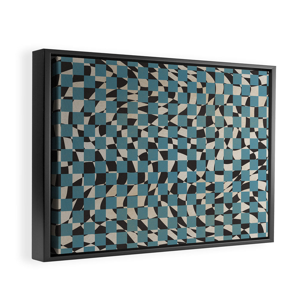 Abstract checked blue and black Framed Canvas Print Gallery Image 2