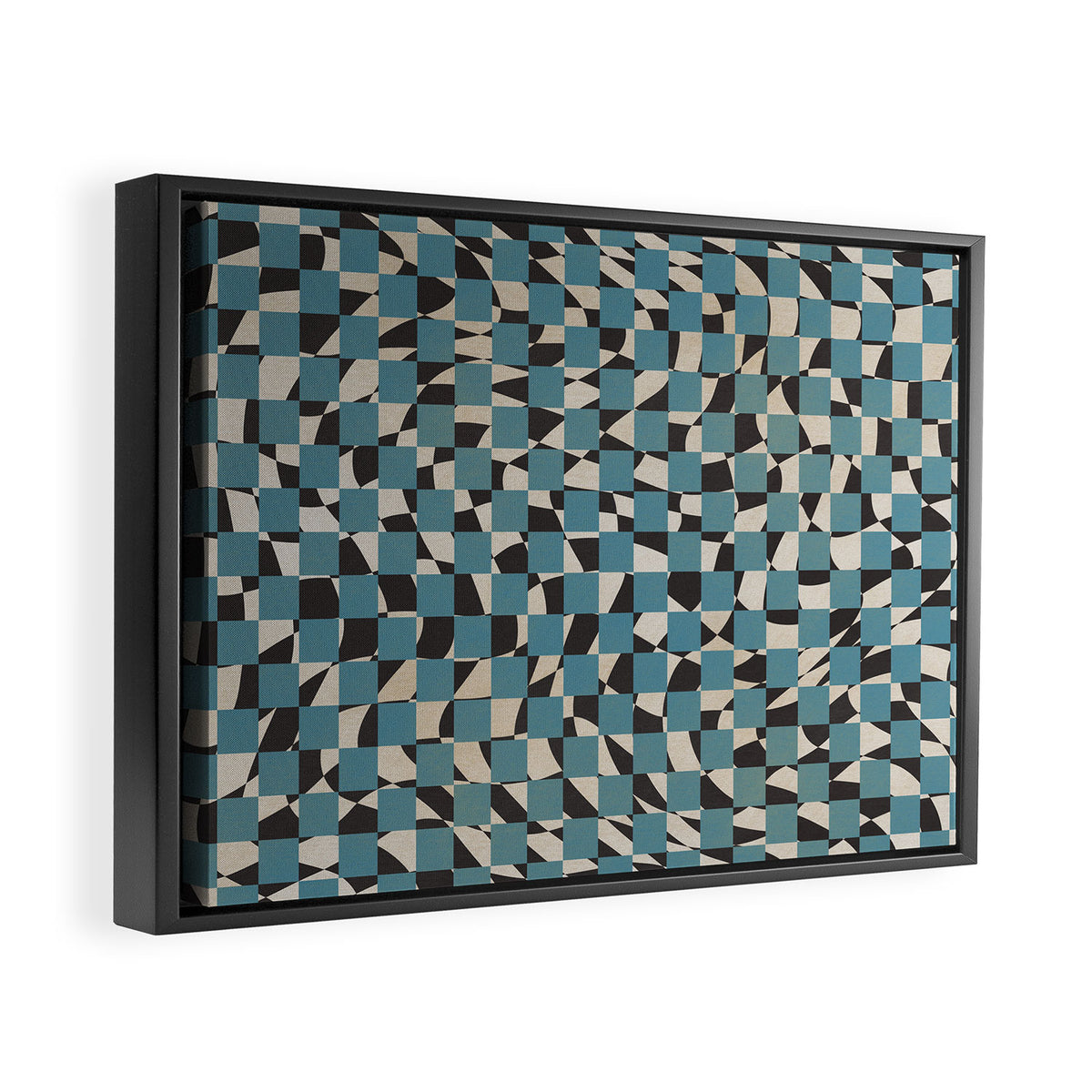Abstract checked blue and black Framed Canvas Print Gallery Image 2
