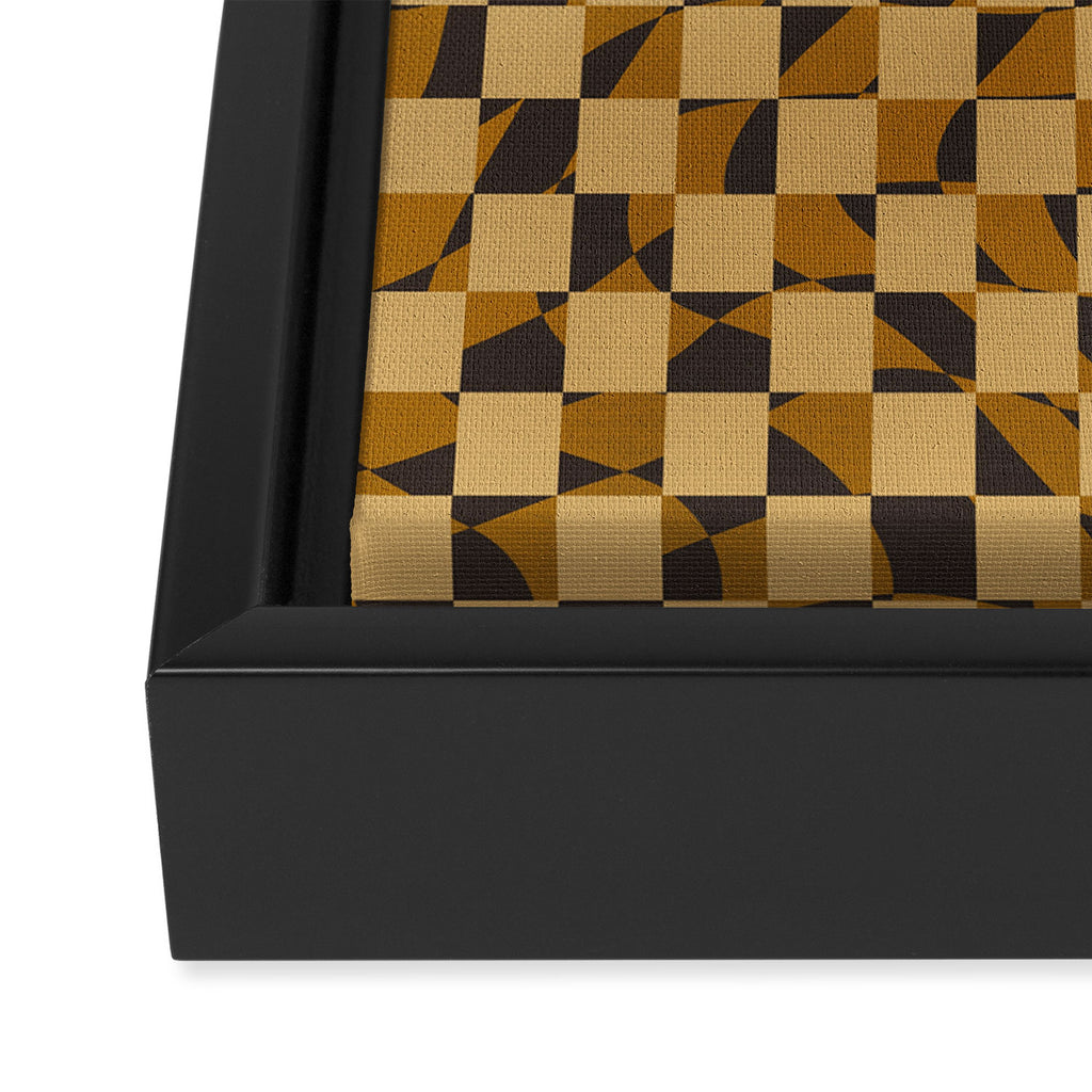 Abstract checked in golden ochre Framed Canvas Print Gallery Image 3