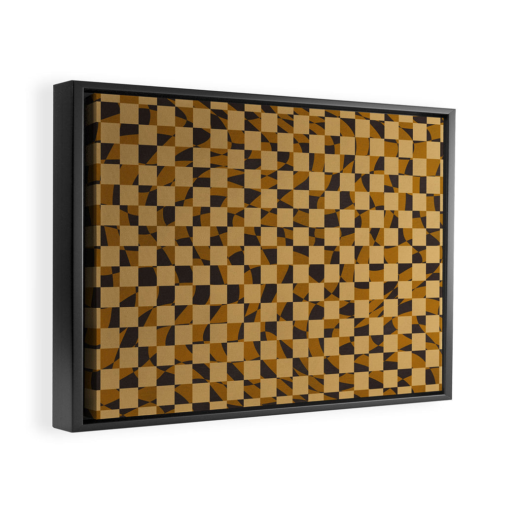 Abstract checked in golden ochre Framed Canvas Print Gallery Image 2