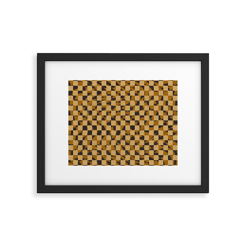 Abstract checked in golden ochre Framed Art Print Gallery Image 5