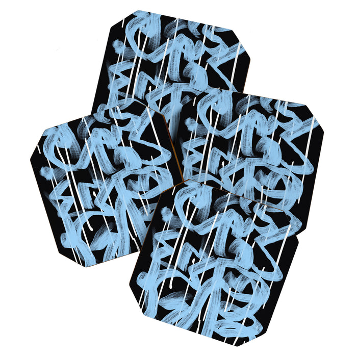 Blue abstract calligraphy Coaster Gallery Image 1