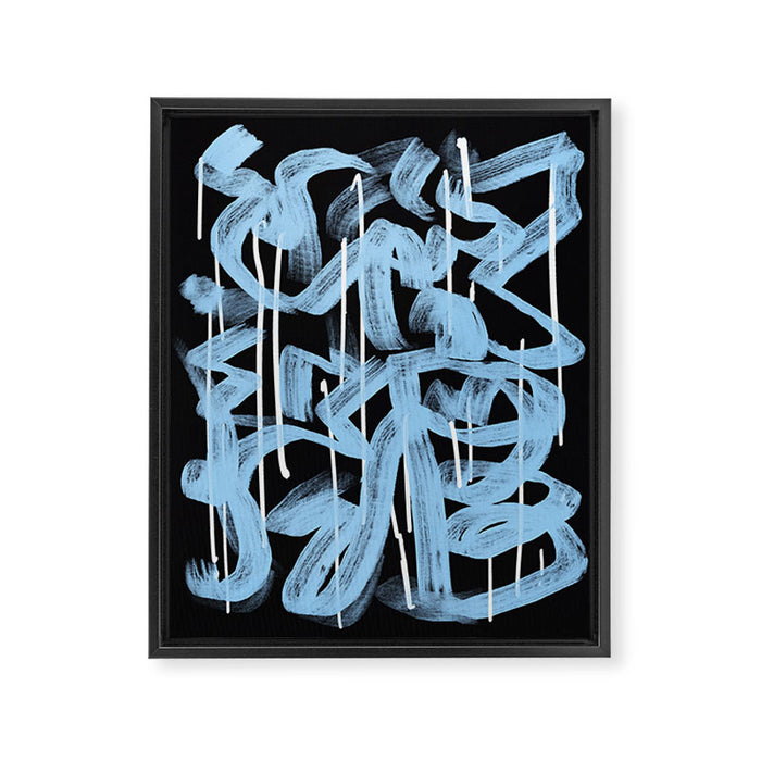 Blue abstract calligraphy Framed Canvas Print Gallery Image 1