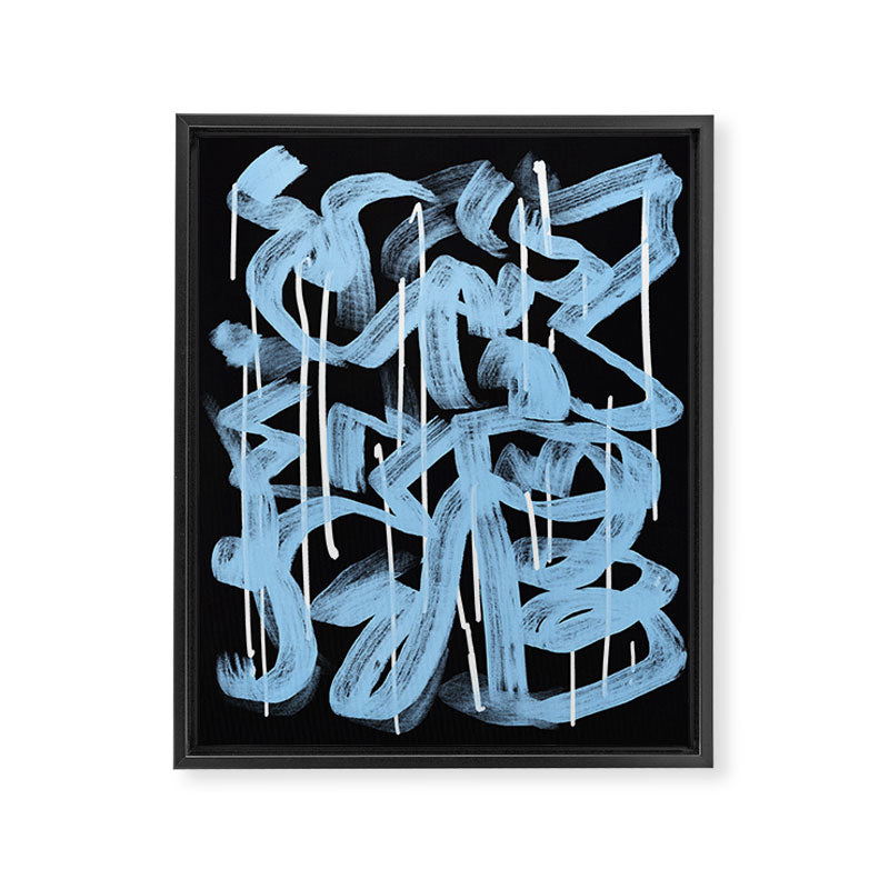 Blue abstract calligraphy Framed Canvas Print Gallery Image 6