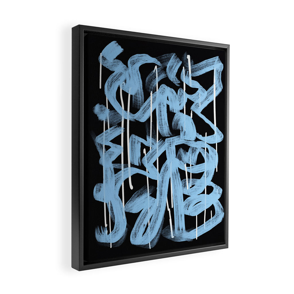 Blue abstract calligraphy Framed Canvas Print Gallery Image 2