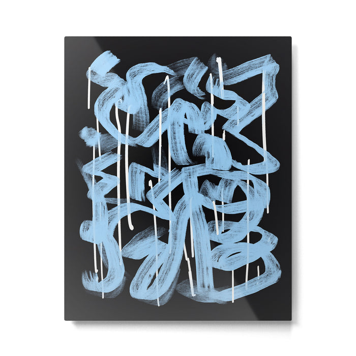 Blue abstract calligraphy Metal Print Gallery Image 1