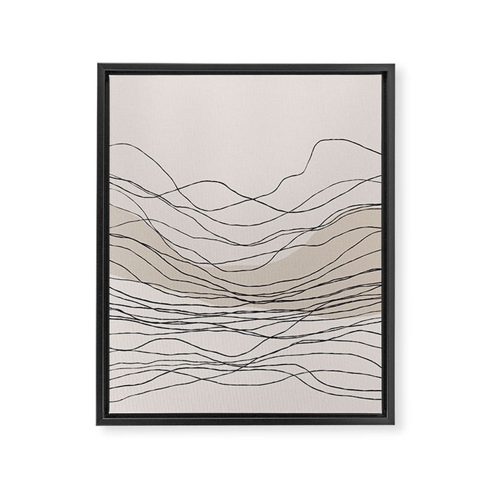 Calm serene line art nordic mountain decor Framed Canvas Print Gallery Image 1