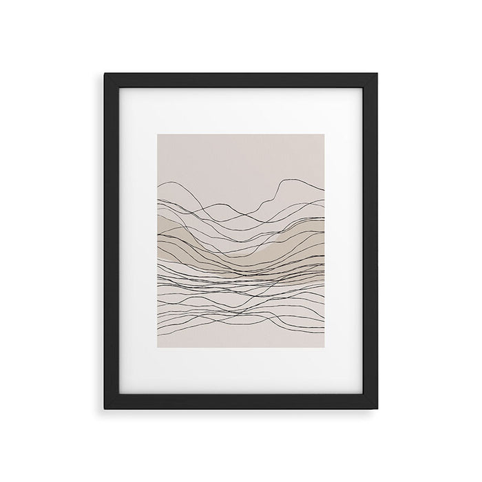 Calm serene line art nordic mountain decor Framed Art Print Gallery Image 1