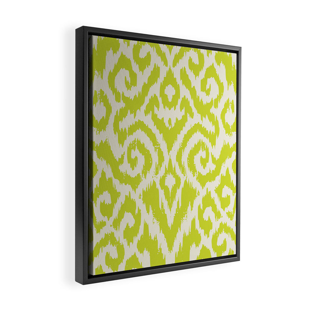 Chartreuse Ikat classic mid century Framed Canvas Print Gallery Image 2