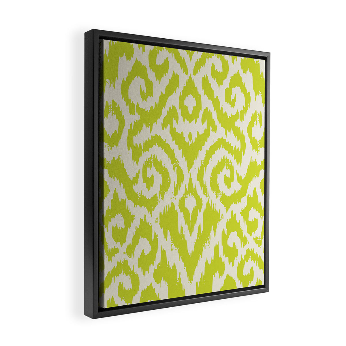 Chartreuse Ikat classic mid century Framed Canvas Print Gallery Image 2