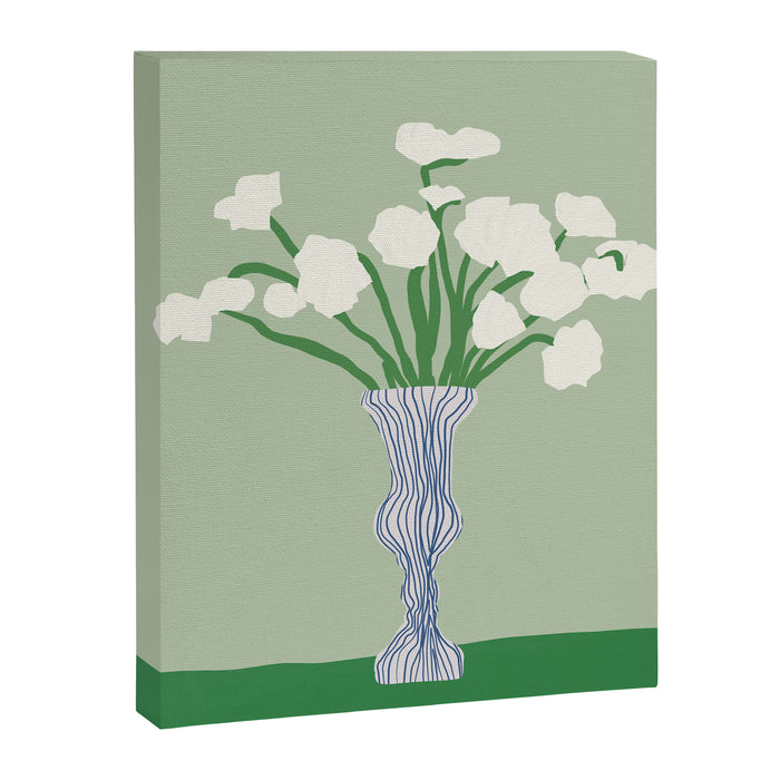 Green background porcelain white flowers Canvas Print Gallery Image 1