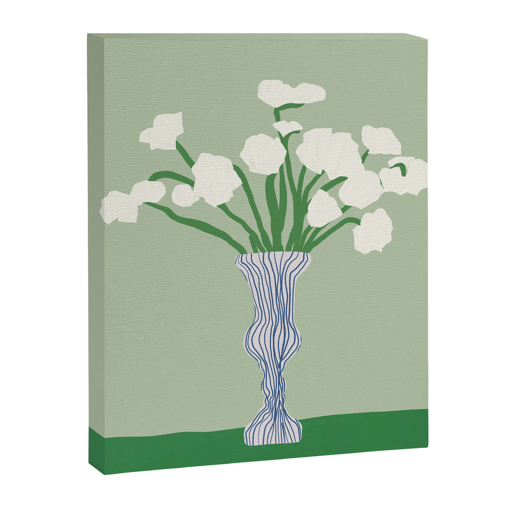 Green background porcelain white flowers Canvas Print Gallery Image 6