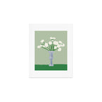 Green background porcelain white flowers Art Print Gallery Image 1