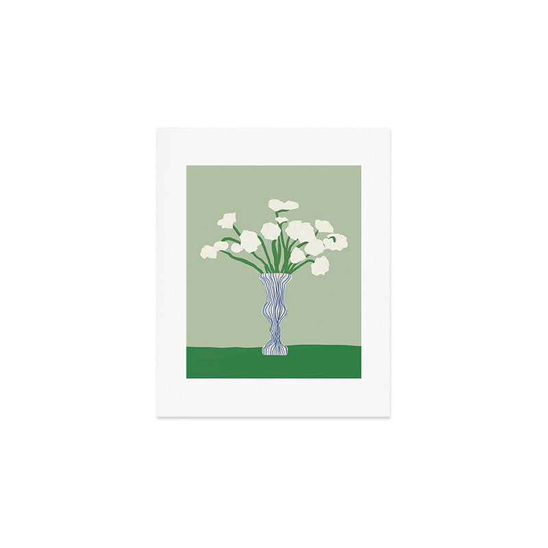 Green background porcelain white flowers Art Print Gallery Image 1