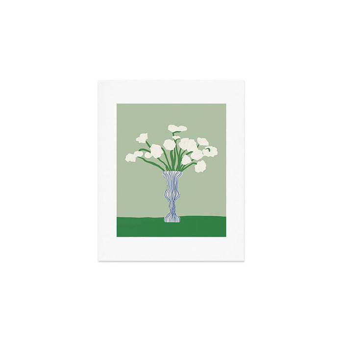 Green background porcelain white flowers Art Print Gallery Image 1