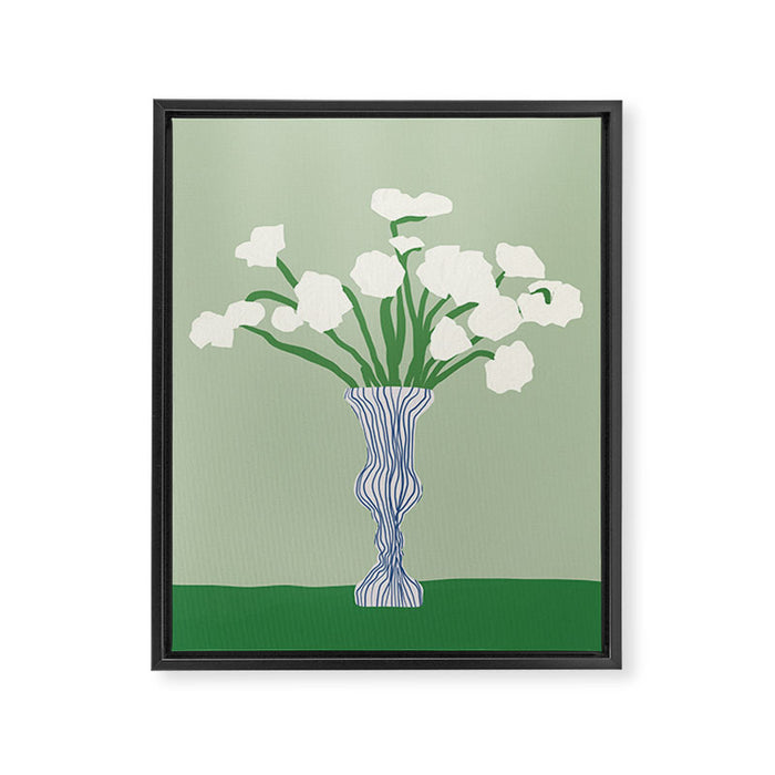 Green background porcelain white flowers Framed Canvas Print Gallery Image 1