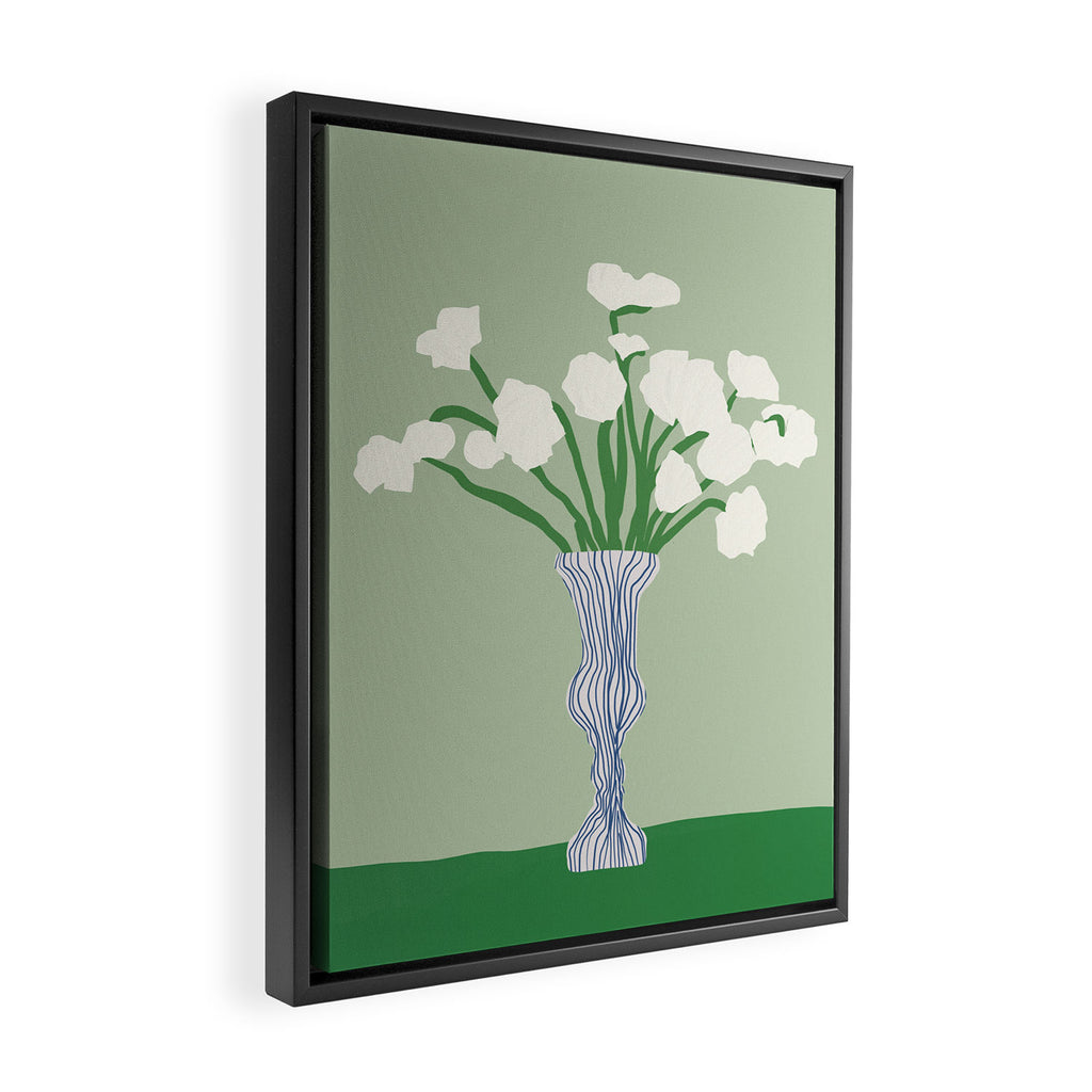 Green background porcelain white flowers Framed Canvas Print Gallery Image 2