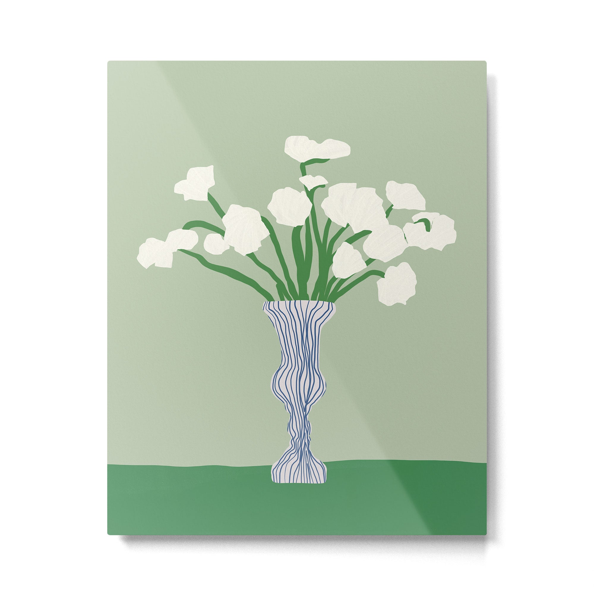 Green background porcelain white flowers Metal Print Gallery Image 4