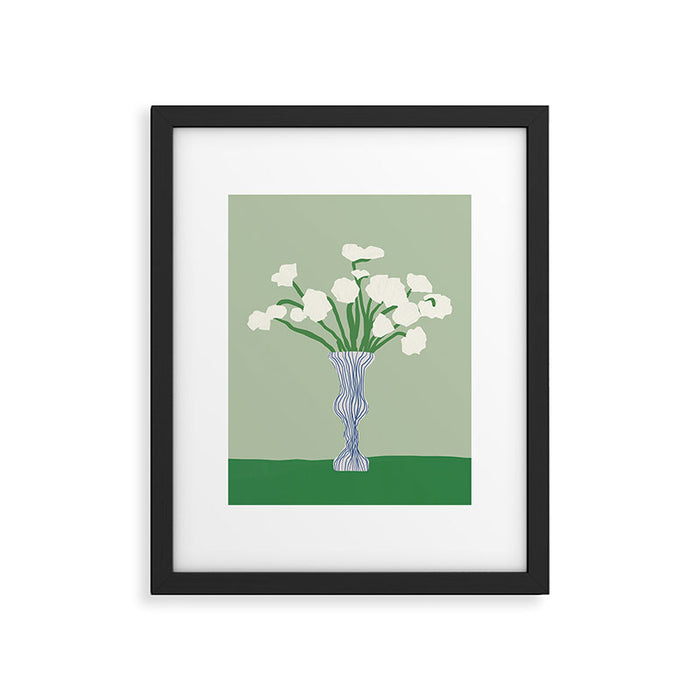 Green background porcelain white flowers Framed Art Print Gallery Image 1