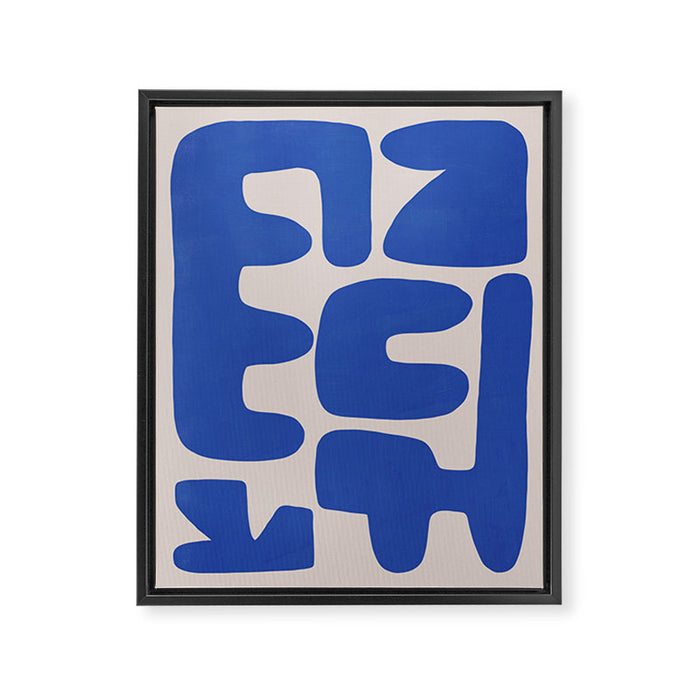 Irregular shape arrangement in blue Framed Canvas Print Gallery Image 1