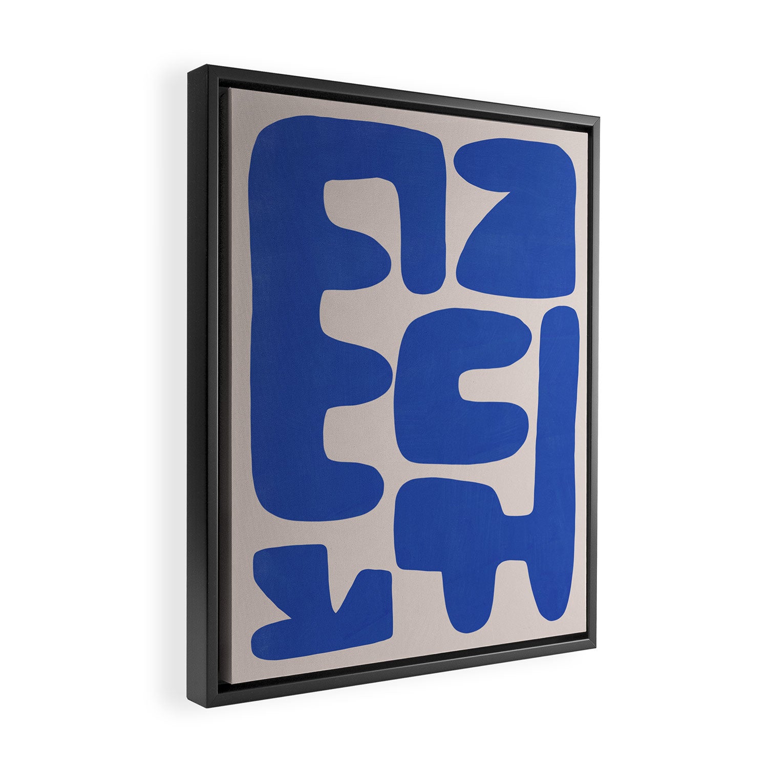 Irregular shape arrangement in blue Framed Canvas Print Gallery Image 2
