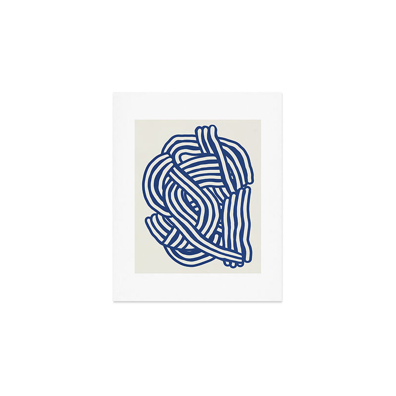 Line art organic shape in blue Art Print Gallery Image 1