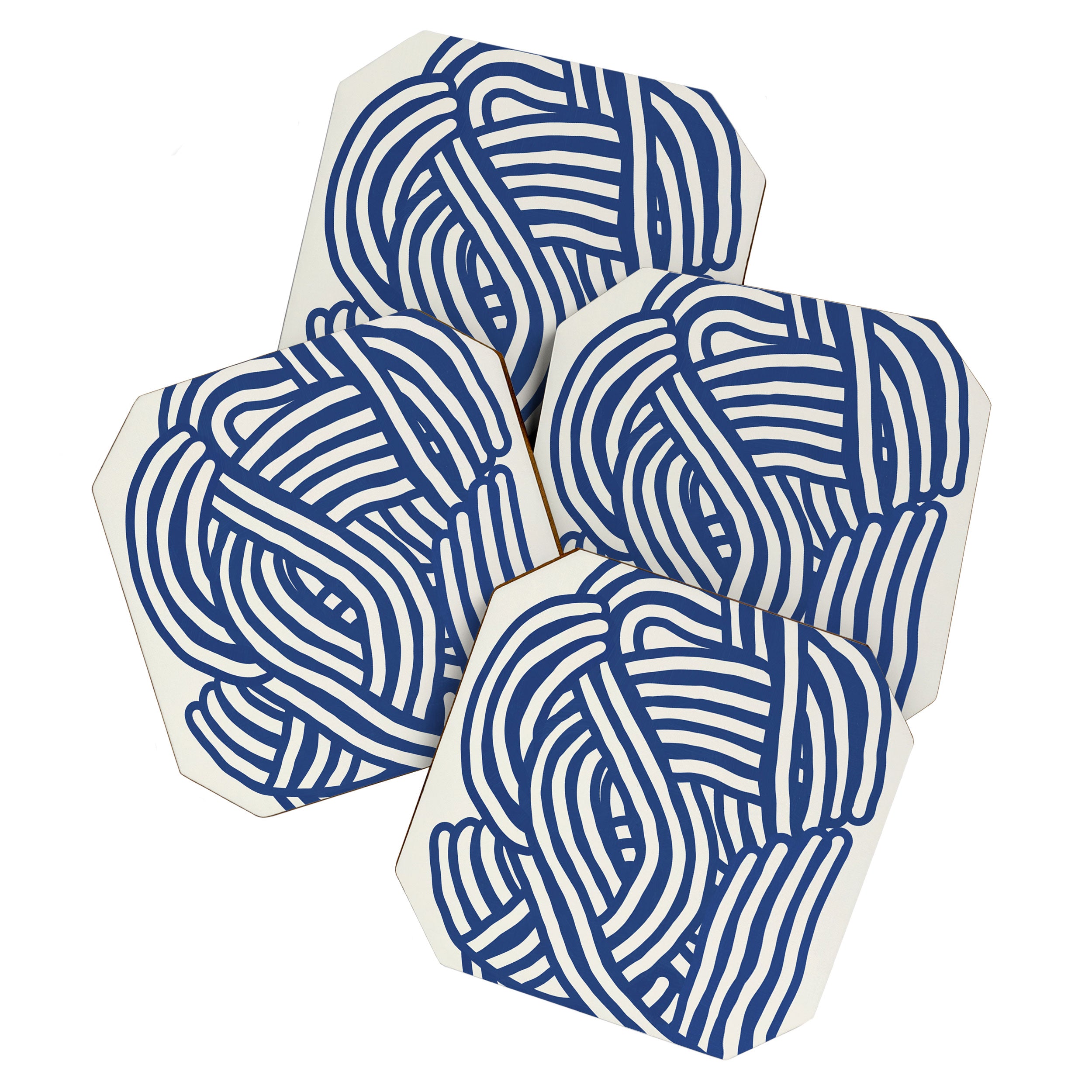 Line art organic shape in blue Coaster Gallery Image 1