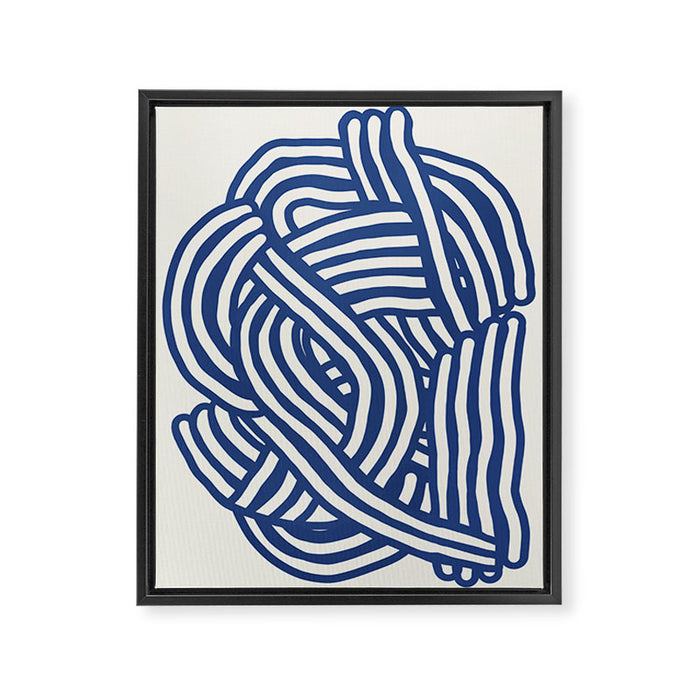 Line art organic shape in blue Framed Canvas Print Gallery Image 1