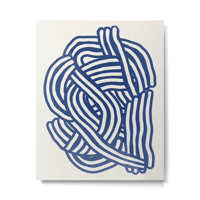 Line art organic shape in blue Metal Print Gallery Image 1