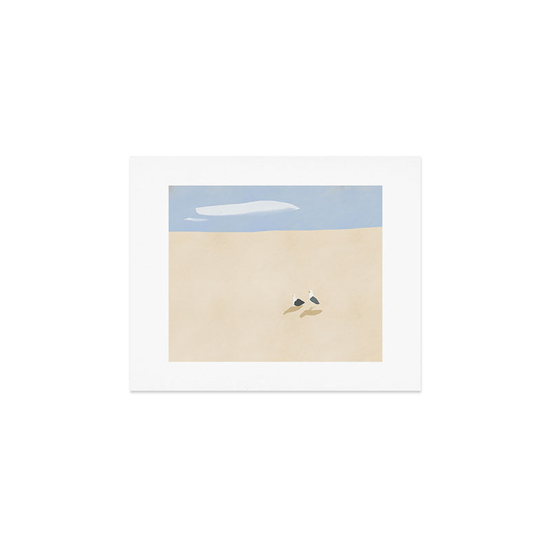 Minimal sand beach with seagulls Art Print Gallery Image 1