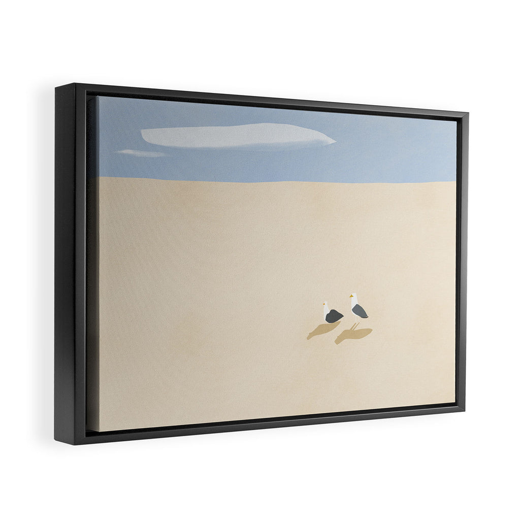Minimal sand beach with seagulls Framed Canvas Print Gallery Image 2