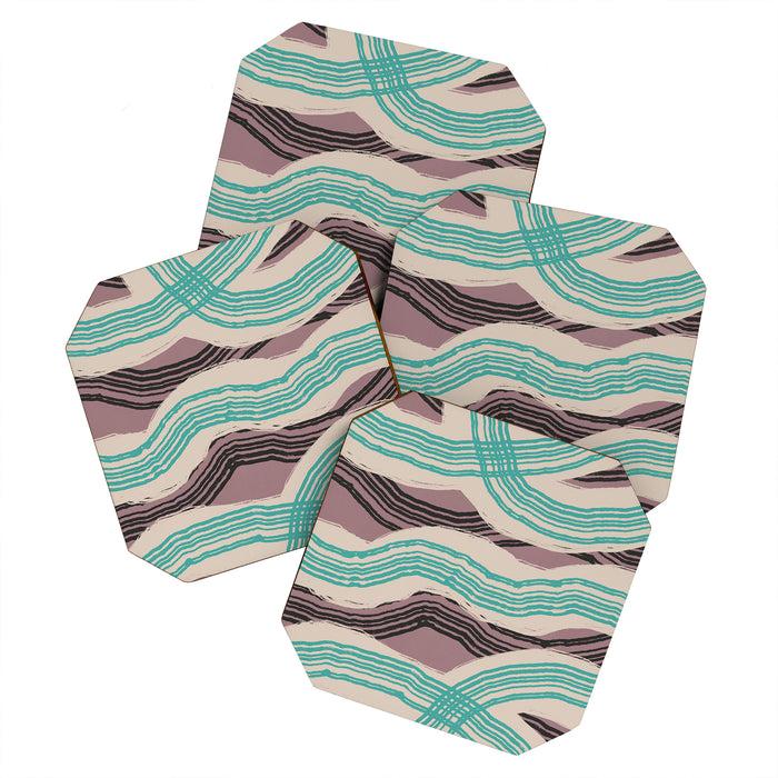 Muted pink and green stripe pattern Coaster Gallery Image 1