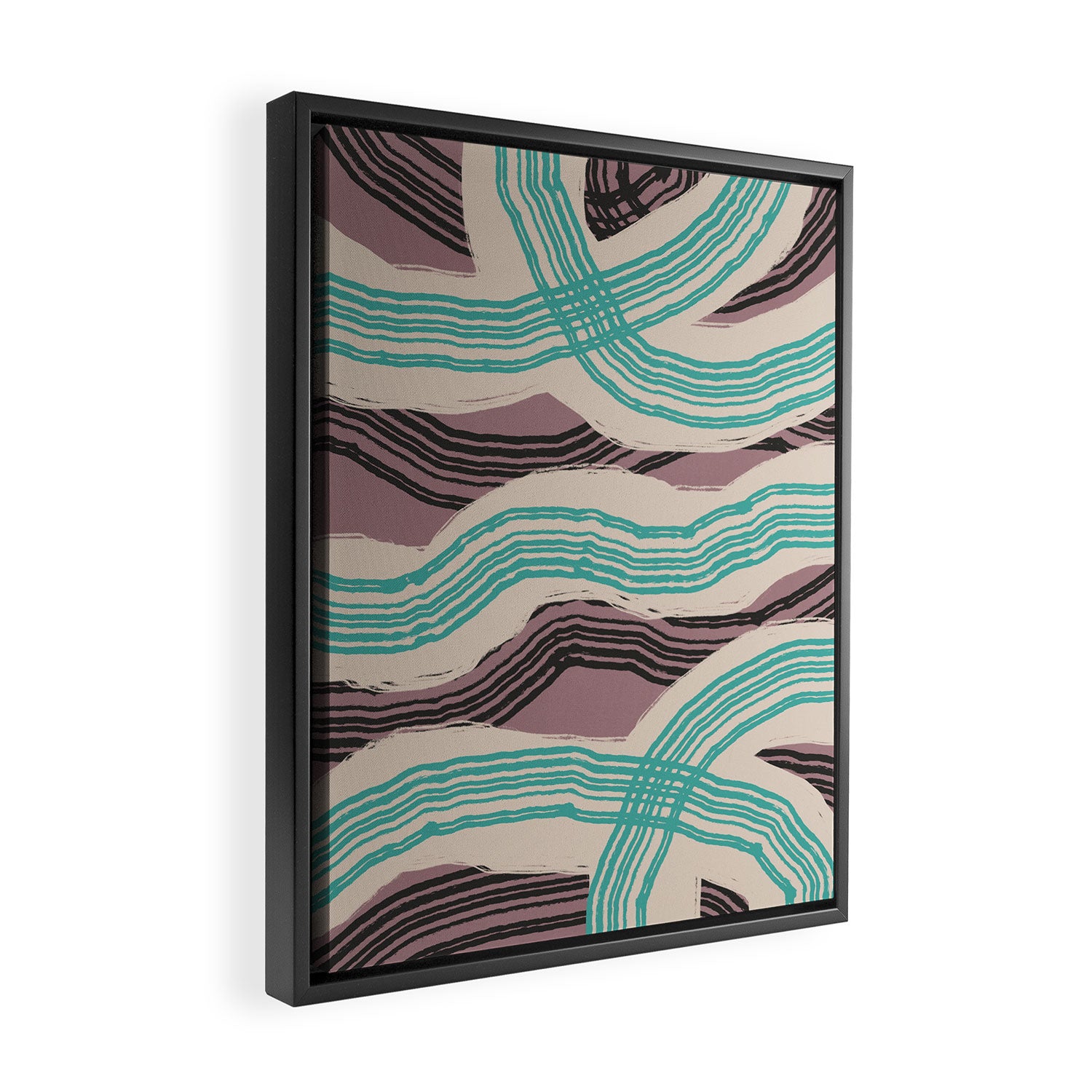 Muted pink and green stripe pattern Framed Canvas Print Gallery Image 2