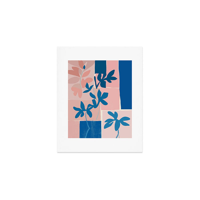 Pink Blue leaves composition Art Print Gallery Image 1