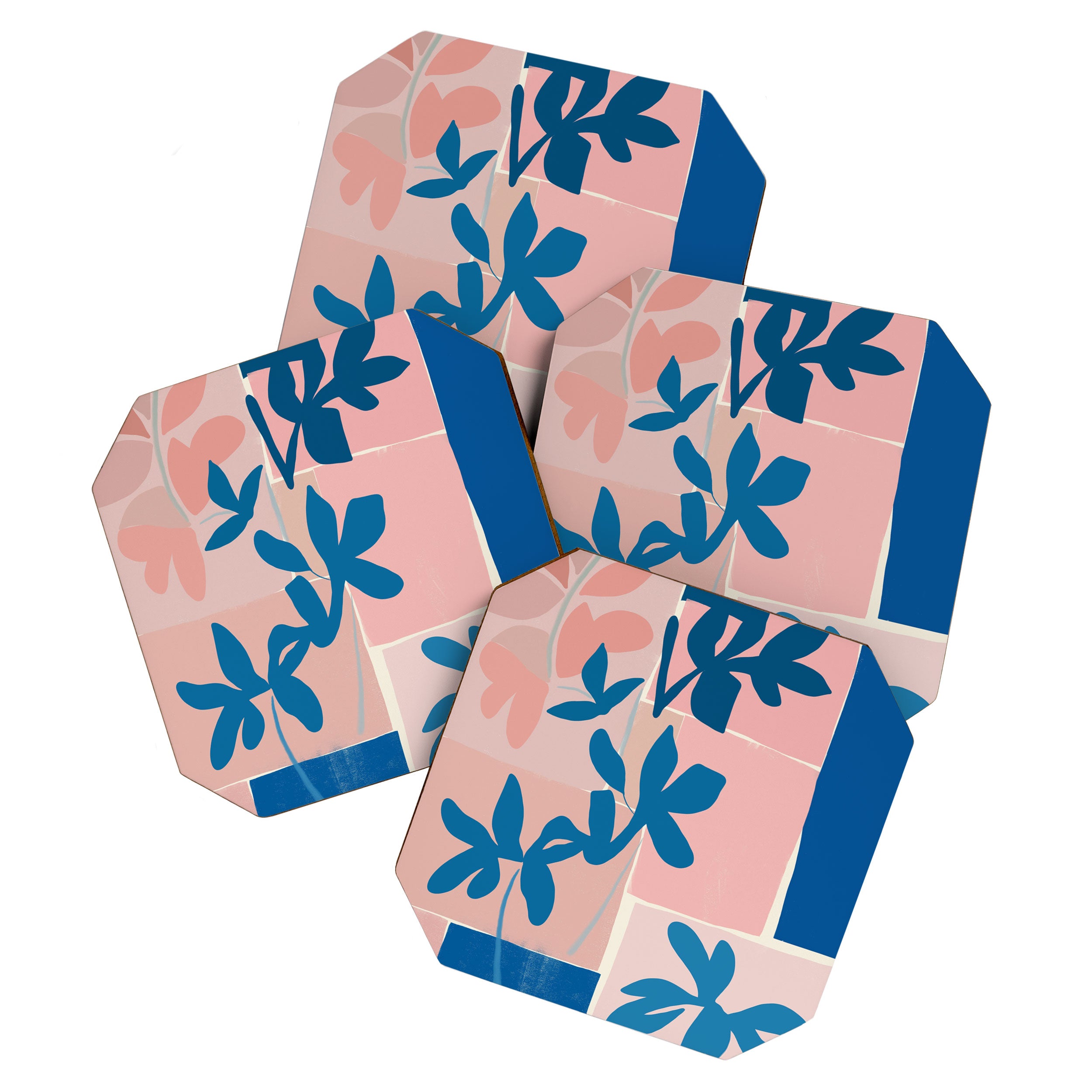 Pink Blue leaves composition Coaster Gallery Image 1