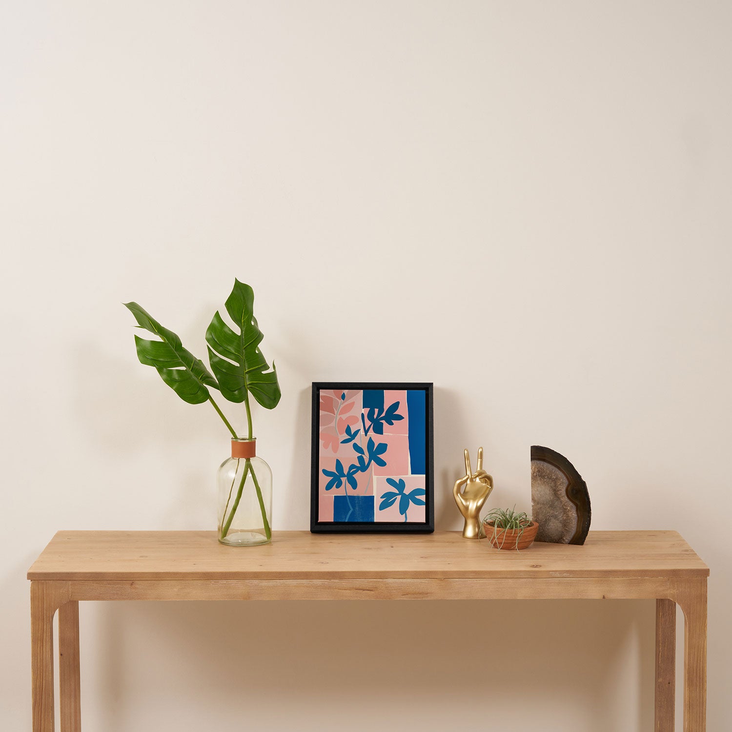 Pink Blue leaves composition Framed Canvas Print Gallery Image 4