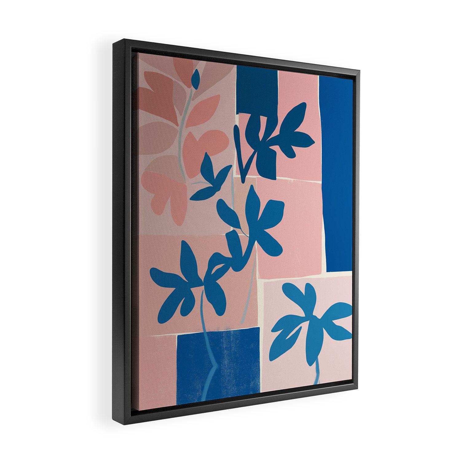 Pink Blue leaves composition Framed Canvas Print Gallery Image 2