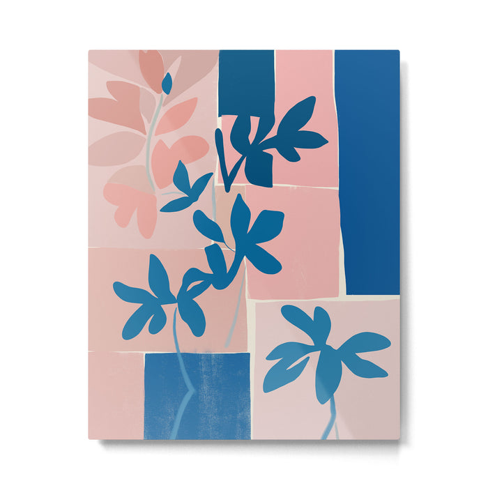 Pink Blue leaves composition Metal Print Gallery Image 1