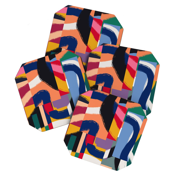 Rainbow abstract ribbon pattern Coaster Gallery Image 1