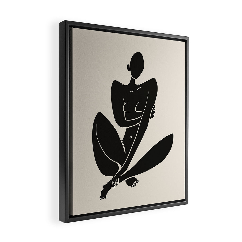 Sitting nude in black Framed Canvas Print Gallery Image 2