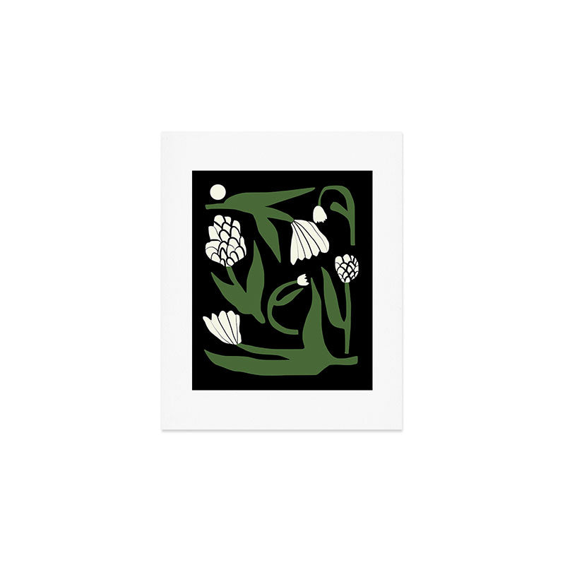 White flowers in black Art Print Gallery Image 1