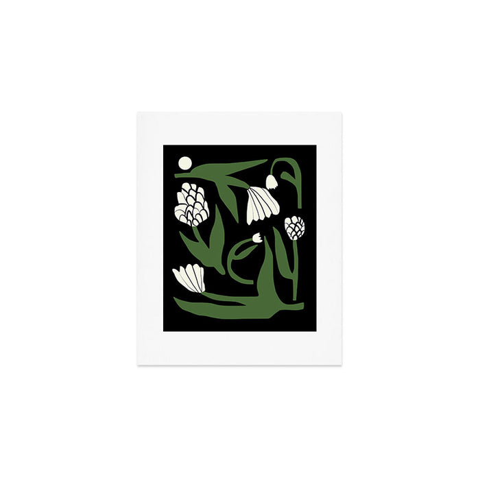 White flowers in black Art Print Gallery Image 1