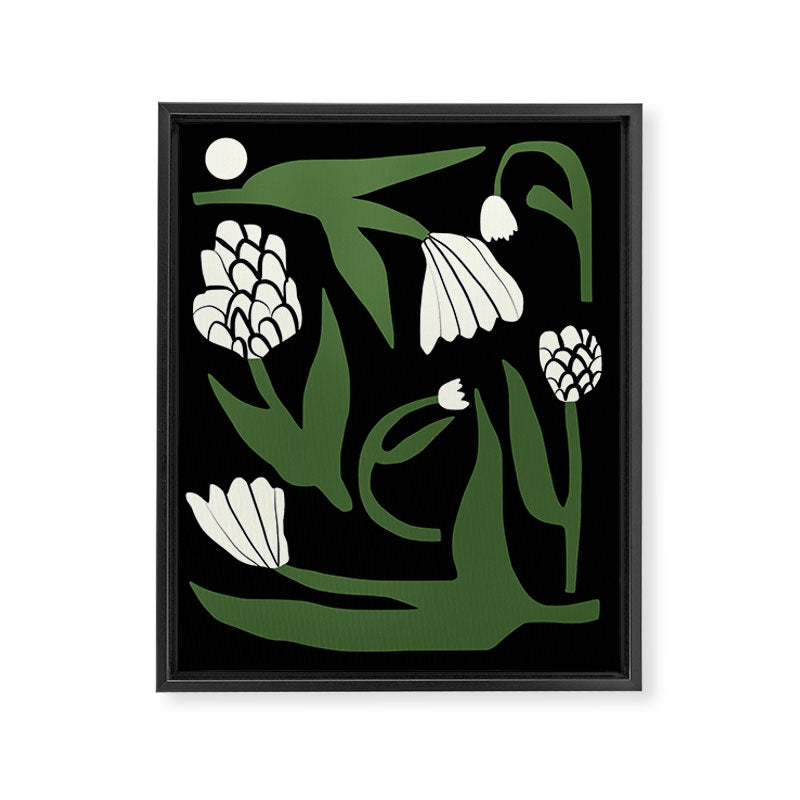 White flowers in black Framed Canvas Print Gallery Image 6