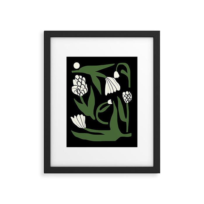 White flowers in black Framed Art Print Gallery Image 1