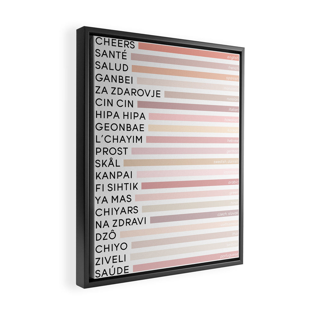 Cheers In Different Languages (Pink Beige) Framed Canvas Print Gallery Image 2
