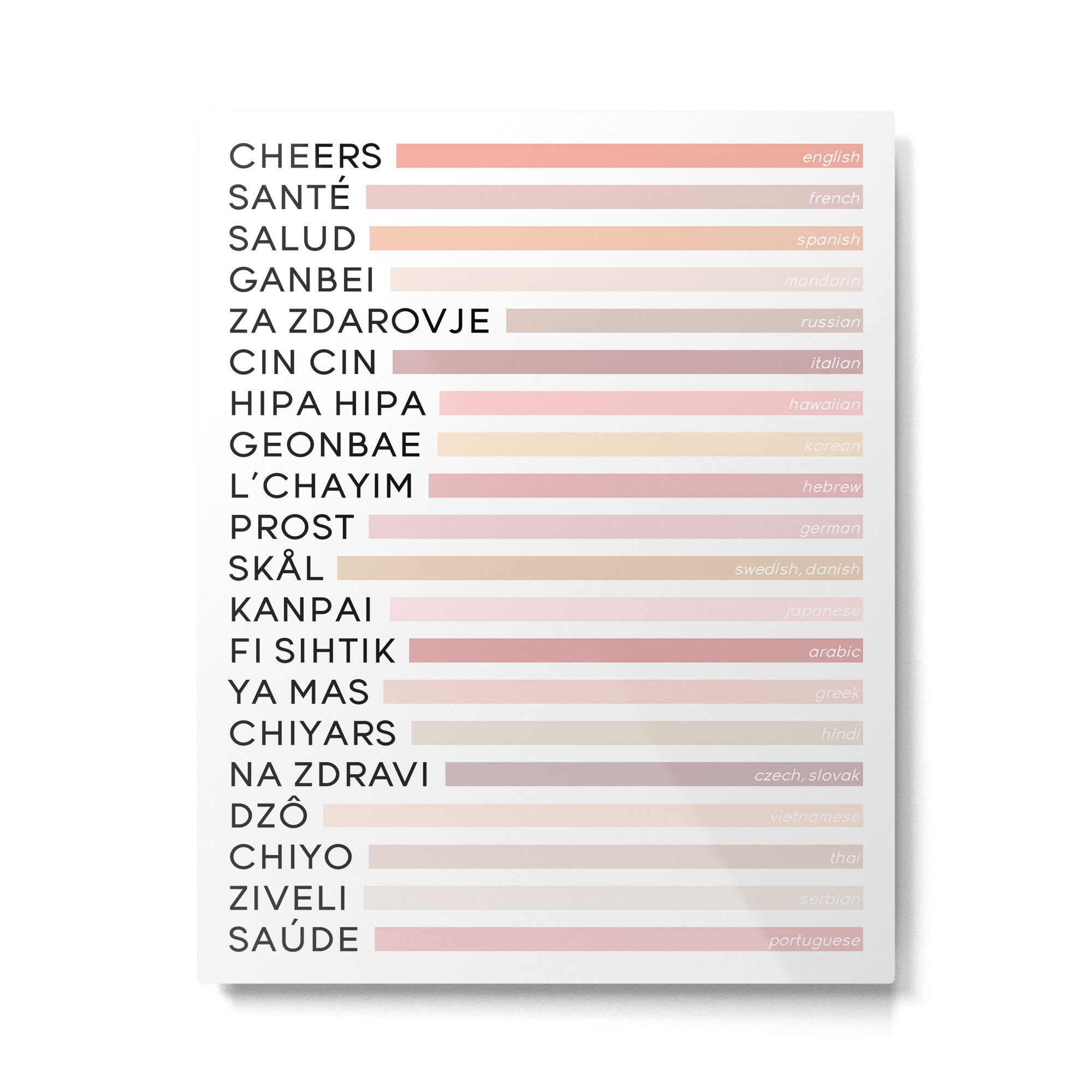 Cheers In Different Languages (Pink Beige) Metal Print Gallery Image 4