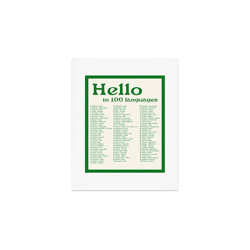Hello In 100 Languages (Green) Art Print Gallery Image 1