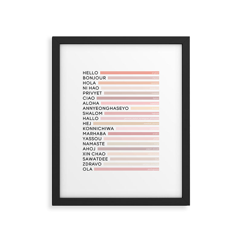 Hello In Different Languages - Pink Beige Framed Art Print Gallery Image 5