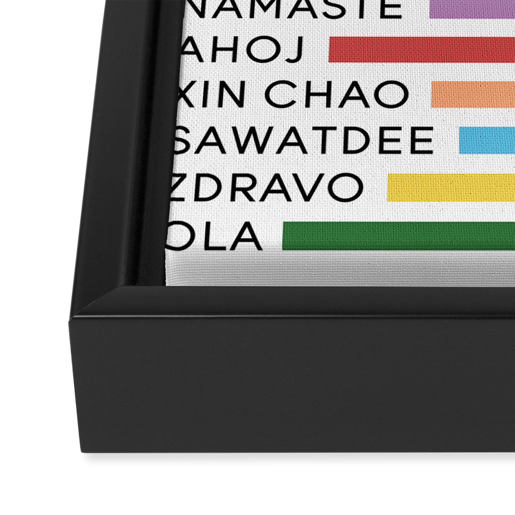 Hello In Different Languages - Rainbow Framed Canvas Print Gallery Image 3